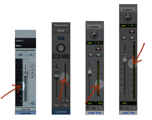 From Left To Right: Studio One 2, Logic Pro X, Pro Tools 10, Pro Tools 11